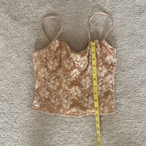👡Vintage Y2K Sixty Eight Brand Tan Sequined Lacy Corset Top👡
